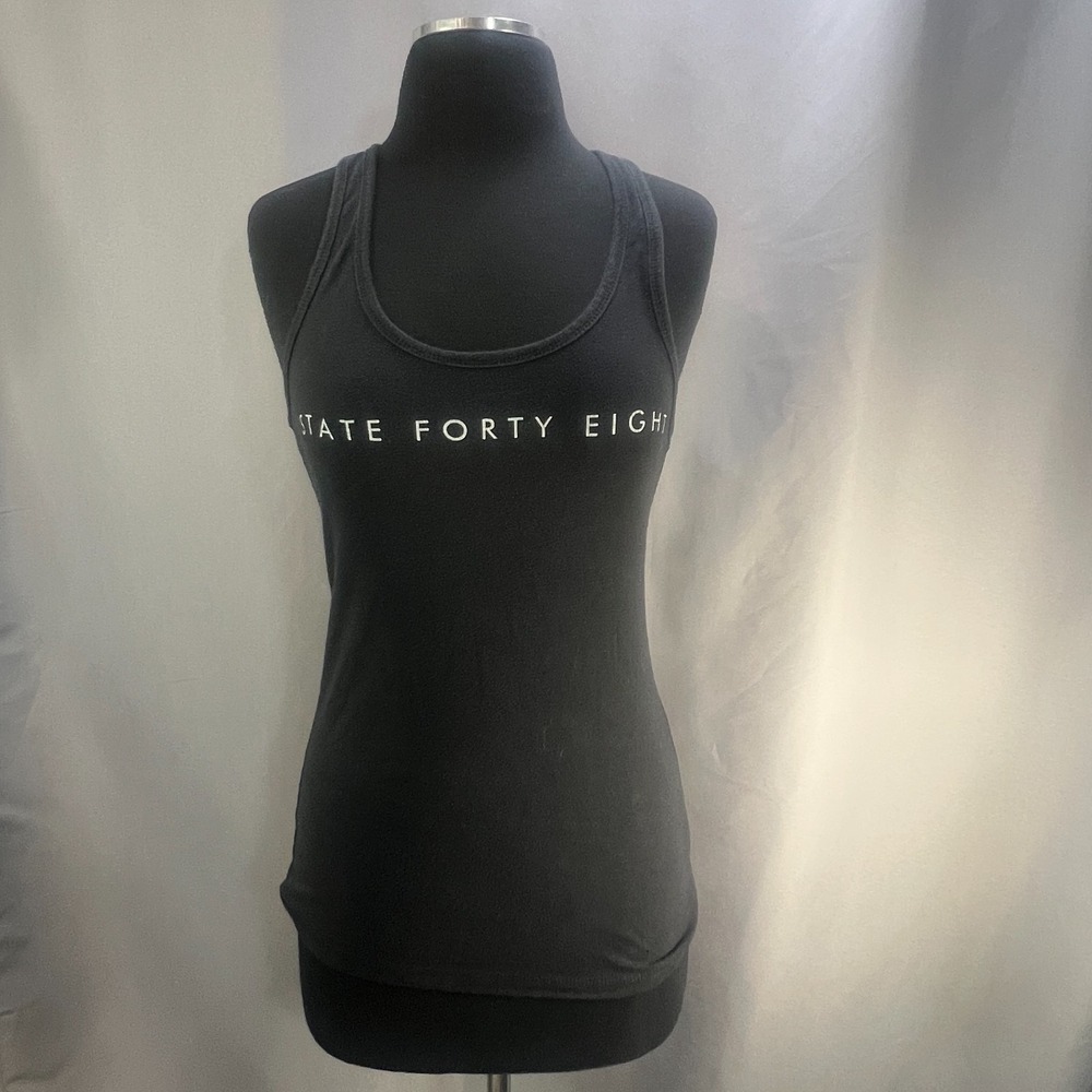 State Forty Eight Tank Top Womens Medium Black Racerback Graphic Print Logo